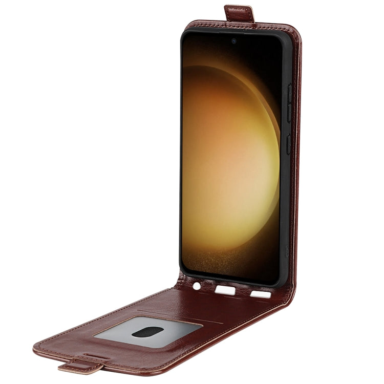 R64 Texture Vertical Flip Leather Phone Case for Samsung Galaxy S24 5G, showcasing its sleek design and card slot functionality.